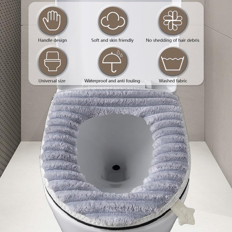 werdecade Toilet Seat Warmer Cover,Bathroom Soft Thicker Warmer with Zipper Snaps Fixed Stretchable Washable Fiber Cloth Toilet Seat Covers Pads Easy Installation& Cleaning (Gray) - Image 4